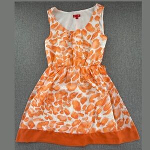 ELLE Sundress Medium Orange & White Lined Sleeveless Scoop Neck Belt Tie include